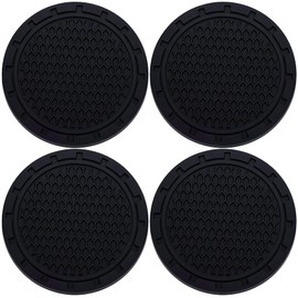 MEAJOO 4PCS Car Cup Holder Coaster, Non-Slip Cup Holders Embedded in Ornaments Coaster, 2.75 Inch Universal Recessed Car Interior Accessories (Black)