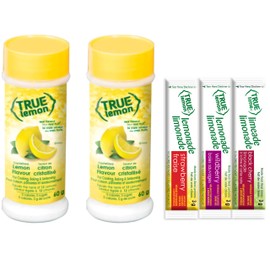 True Lemon Flavoring Powder (Bilingual Label) - Sugar Free 0 Calories 100% Natural Lemon for Cooking, Baking & Seasoning - Shaker 65g - Made from Real Lemon, No Preservatives + Variety Sample Sticks