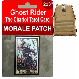 Ghost Rider The Chariot Tarot Card Morale Patch | Perfect Funny Morale Patch for Your Airsoft Gear, molle Accessories, Tactical Backpack, Helmet, Plate Carrier Dog Harness Tactical Vest