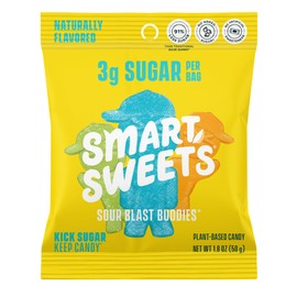 SmartSweets Sour Blast Buddies, Low Sugar Gummy Candy (3g), Low Calorie (130), Gluten-Free -1.8oz (Pack of 6) Packaging may vary