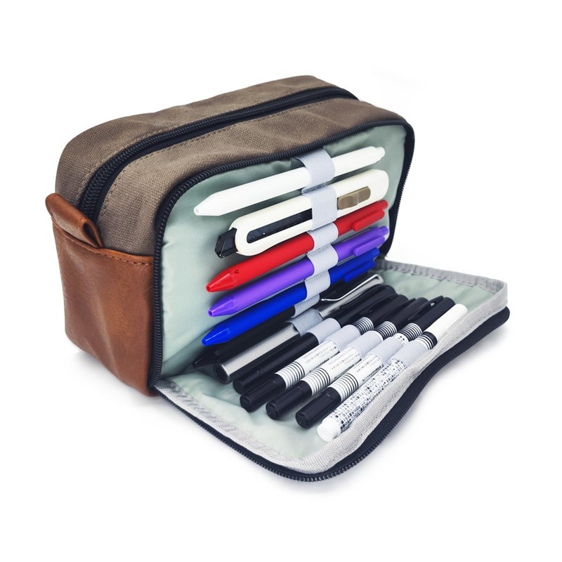 GODCHI pen case Leather, Braun, Leather