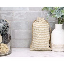 CleverDelights 6 x 10 Inch Burlap Bags - Natural/Ivory Stripe - 5 Pack - 6x10 Jute Burlap Drawstring Gift Pouches