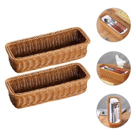 Cabilock 2pcs Wicker Cutlery Basket Rectangular Woven Baskets Bins Rattan Woven Utensils Holder Cutlery Organizer Cutlery Holder for Countertop Chopsticks Storage Bucket