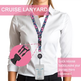 WOCOCN Cruise Ship Lanyard with Adjustable Neck Strap and Waterproof Clear Card Holder, Free Retractable, Carry with You to Protect Your Valuables (Purple Flowers)