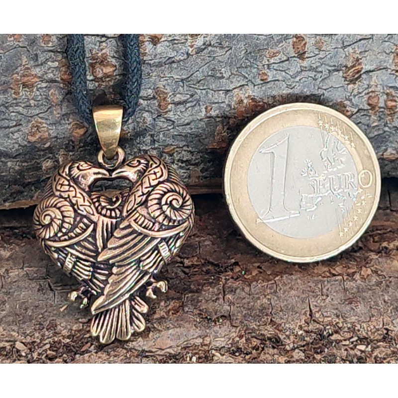 Kiss of Leather Raven Pendant Bronze with Cotton Cord, Bronze