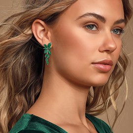 Crysdue Marquise Cubic Zirconia Bridal Drop Dangle Earrings, Wedding Earring for Brides Bridesmaids Women Prom Pageant Green Silver-Tone