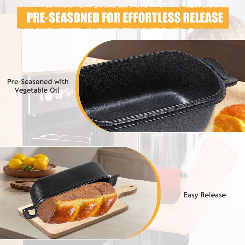 COWORM 10x5 Cast Iron Loaf Pan with Lid - 2