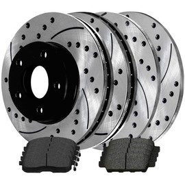 AutoShack Front and Rear Drilled and Slotted Brake Kit Rotors Black and Ceramic Pads Set of 4 Replacement for 2009-2013 Nissan Altima 2.5L 3.5L V6 FWD BRAKEPKG261