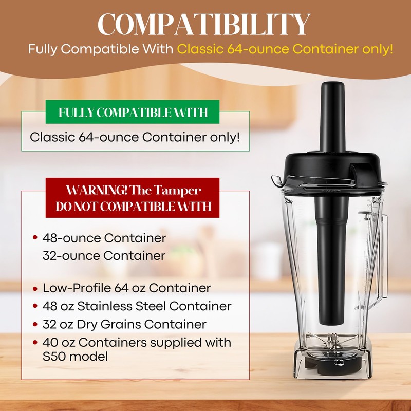 Dunkive Replacement Blender Tamper Tool Compatible with Classic Standard 64oz