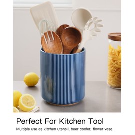 getstar Large Utensil Holder for Kitchen Counter,7.2" Vintage Ceramic Utensils Crocks Utensil Organizer for Spatula Farmhouse Kitchen Decor