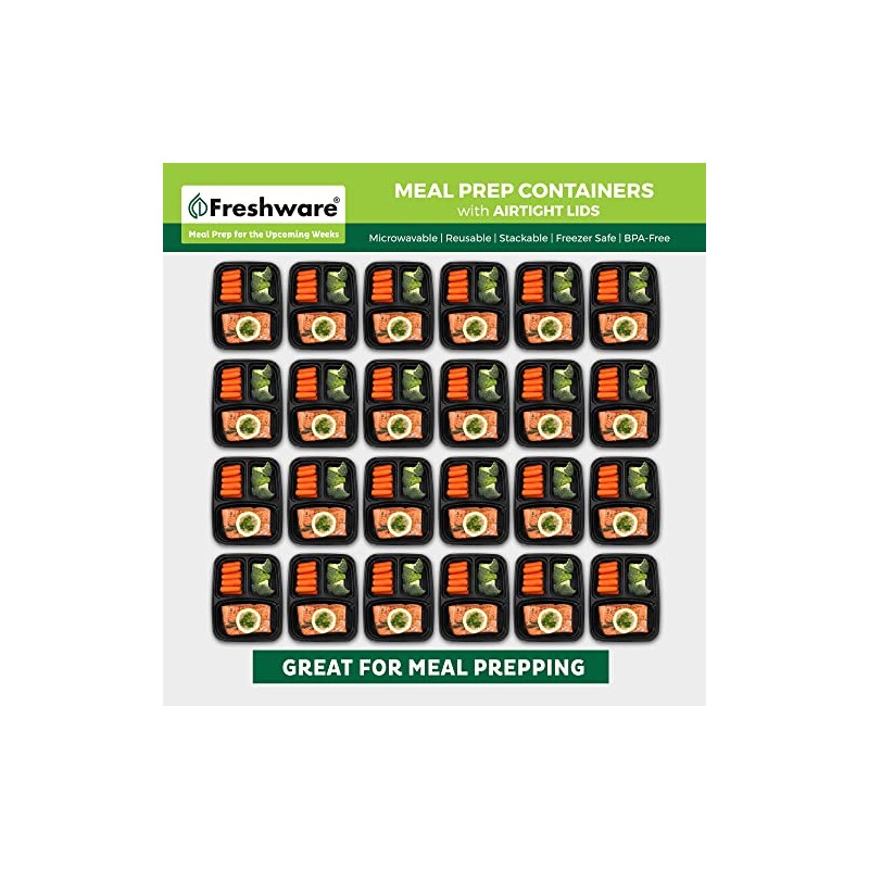 Freshware Contenedor de alimentos de 3 compartimientos - paquete de
