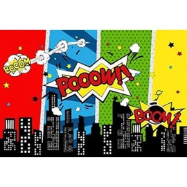 Renaiss 1.5 x 1 m Comic City Super Hero Background Cartoon Humour Abstract Superhero Photography Background for Boys Child Birthday Party Banner Vinyl Photo Video Shoot Studio Props