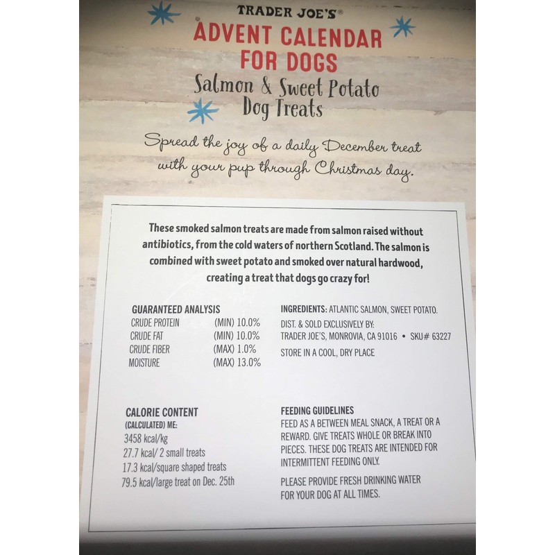 Trader Joe's Advent Calendar for Dogs with Treats- Holiday 2019-For