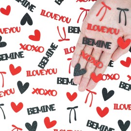 Valentines Day Confetti, Glitter BE MINE I LOVE YOU XOXO Table Scatters for Valentine's Day, Red Black Hearts Bows Paper Confetti for Valentines Day Party Decor, Wedding Engagement Decor