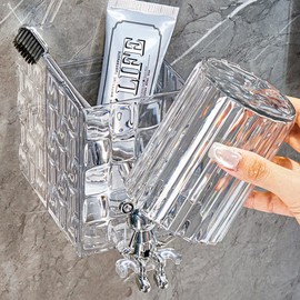 Toothbrush Holder with Gargle Cup for Lovers Multi-Function Wall Storage Box Self Adhesive Couple Toothbrushes & Toothpaste Holder Container Light Luxury Wall Mounted Tooth Glass Set for Bathroom Hoom