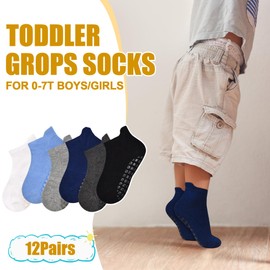 HYCLES Non-Slip Toddler Socks 12 Pairs Anti Skid Ankle Low Cut Socks for Baby Kids Boys Girls 3-5 Years