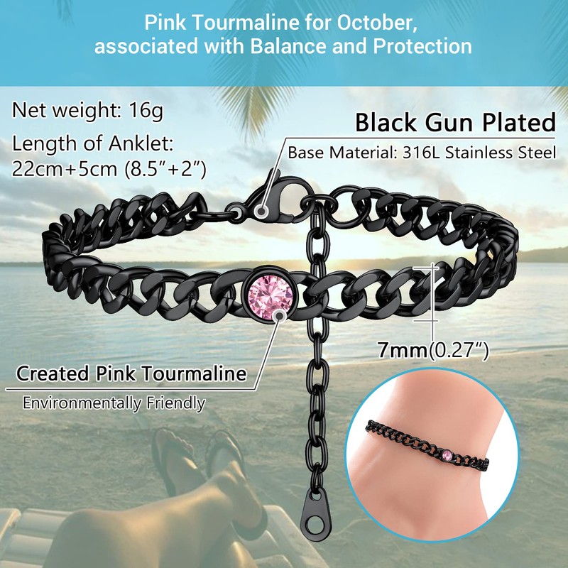 PROSTEEL Beach Anklet Black Cuban Chain Ankle Braclet Bracelet October