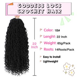Fulcrum Goddess Locs Crochet Hair 22 Inch, 8 Packs New Faux Locs Crochet Hair for Black Women, Crochet locs with Curly Ends (22Inch (Pack of 8), 1B#)