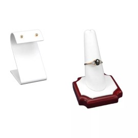 FindingKing  White Leather Earring Display Case ,White Faux Leather Rosewood Display Kit