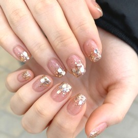 Lwenjing Nail Tips, 24 Pieces, Handmade Nails, Short, Spring/Summer, Popular, Japanese Style, Cute, Simple, Stylish, Bridal Nails, Glossy, Fake Nails, Double-sided Tape, For Coming-of-Age Ceremony