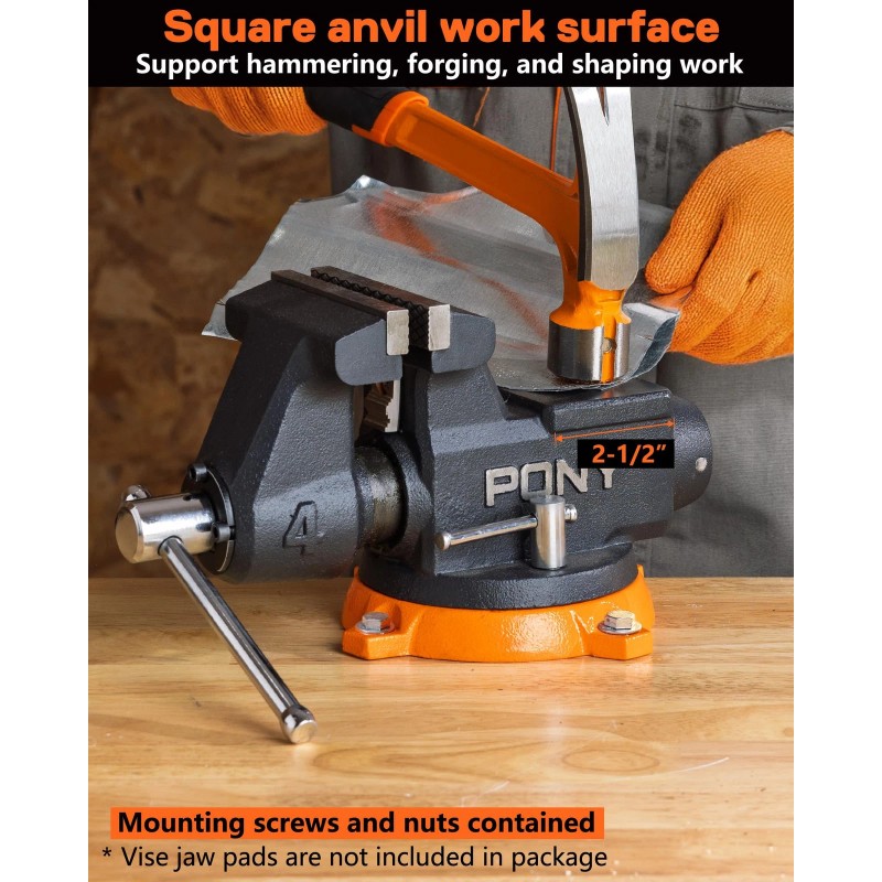 PONY 4" Heavy Duty Bench Vise 4400LBS Clamp Force 360°