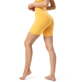 YUNOGA - Pantalones cortos de yoga de cintura alta para mujer, pantalones cortos deportivos de entrenamiento de 6 pulgadas y 8 pulgadas, Amarillo ámbar, X-Small