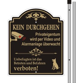 Video Surveillance Signs Watch Freilaufende Hunde Sign with Ground Feeding Stake Safety Signs Aluminium Exterior Signs on the Inner Courtyard, Size (Black, 24.6 x 29.6 cm)