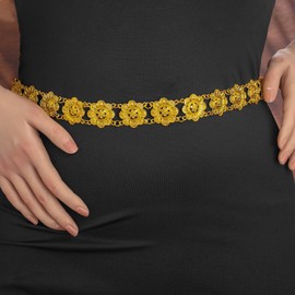 Navoky Boho Gold Belt Women Flower Metal Belts Adjustable Body Link Jewelry for Dress and Jeans