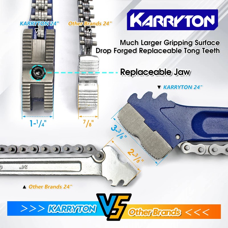 KARRYTON 24" Chain Pipe Wrench 3" - 5" Pipe Diameters,