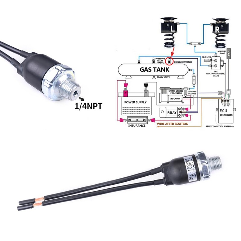 120-150PSI 1/4"-18 NPT Air Pressure Switch 24V 12V Air Compressor
