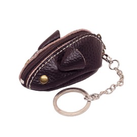 BAWAKO Mini Mouse Key Fob Leather Coin Purse Mouse – Mini Key Bag Coin Purse Key Ring Children and Adults, dark brown, coin purse