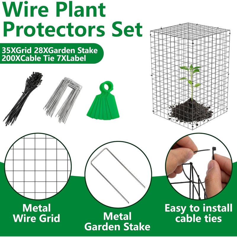 Adnee 7 Pack Wire Plant Protector with Cover-20x12x12 Inch Detachable
