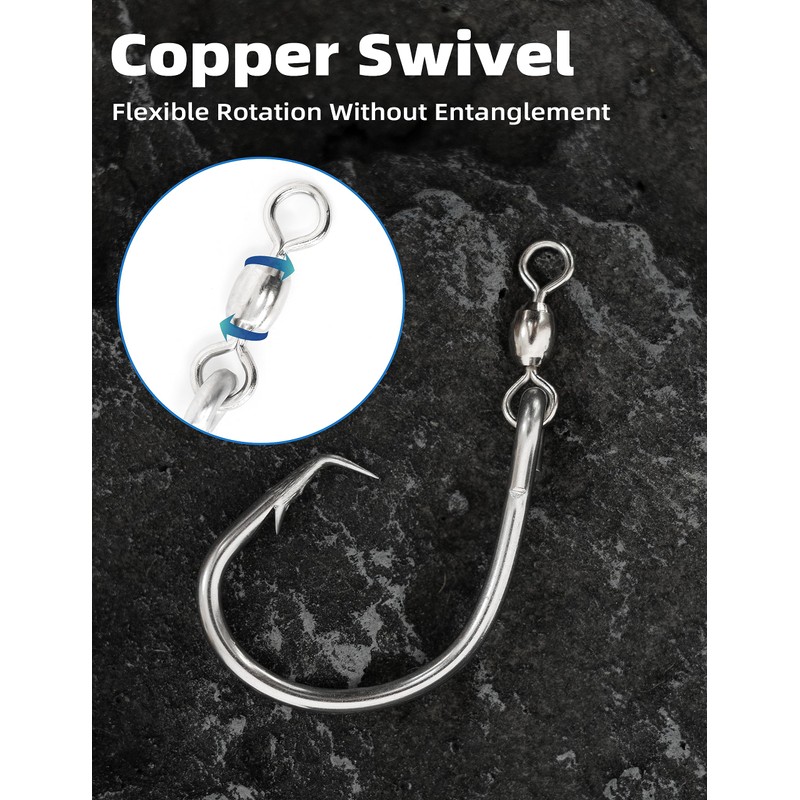 BLUEWING Offset Circle Hook with Swivel 5pcs Stainless Steel Fishing