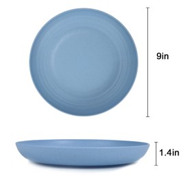 Homienly Deep Dinner Plates Set of 8 Alternative for Plastic Plates Microwave and Dishwasher Safe Wheat Straw Plates for Kitchen Unbreakable Wheat Straw Plates with 4 Colors (Fresh Light, 9 inch)