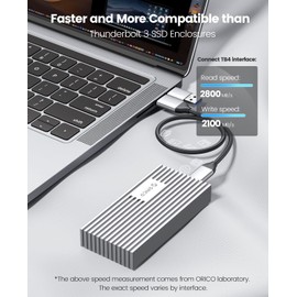 ORICO 40Gbps M.2 NVMe SSD Enclosure for Thunderbolt 4/3, USB 4/3.2/3.1/3.0/2.0, ASM2464PD, All Aluminium M.2 SSD Enclosure for PCIe 2280 M-Key (B+M Key) SSD, NVMe Adapter up to 2800 MB/s- M234SV