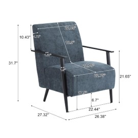 Christopher Knight Home Nadine Iron Accent Chair, Upholstered Club Chair, Thick Cushion Armchair, Spacious Single Sofa, Deep Seating Reading 1 Seater Couch for Living Room Reading Home, Blue Gray