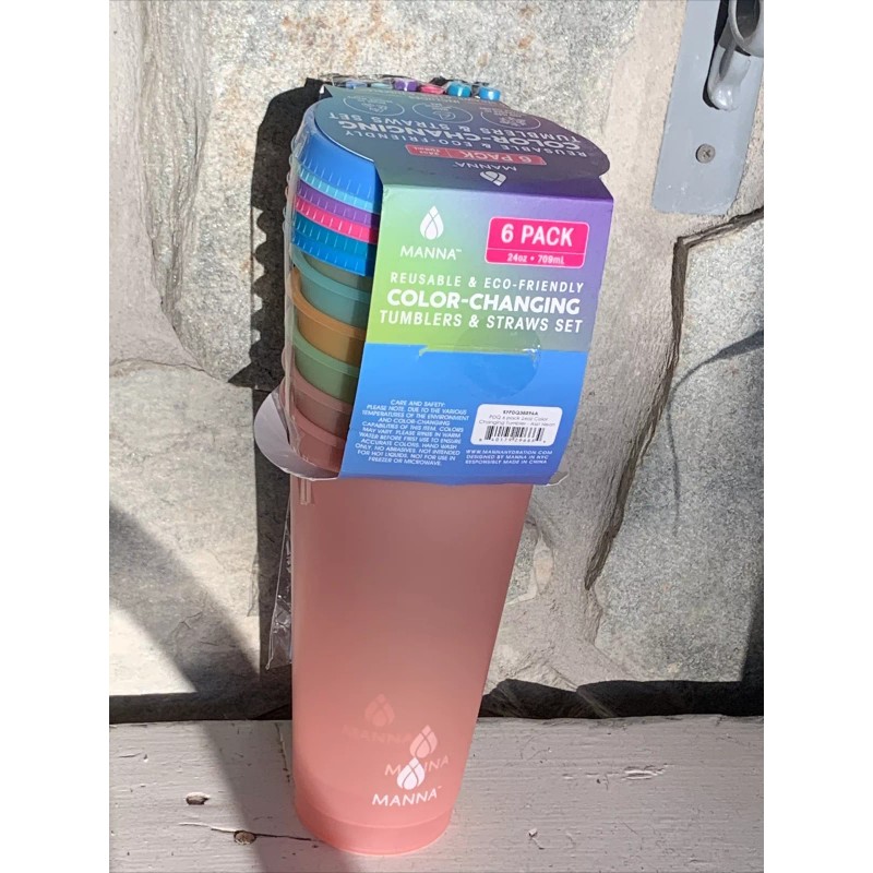 Manna 6 Pack Color-Changing 24oz Cup Set With Lids, Tumblers,