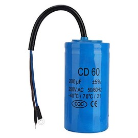 Condensador, AC 250V 200uF 50/60 Hz CD60 Condensador de funcionamiento plástico del condensador de motor azul con cable conductor para compresor de aire