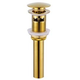 Angle Simple Bathroom Sink Drain Stopper Glossy Deep Gold Color, Brass Pop Up Sink Stopper with Overflow Hole for Sink with 1.61 to 2 Inches Drain Hole