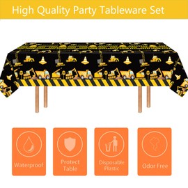 Letromp Construction Table Cloth 54 x 108 Inch Dump Truck Table Covers for Construction Theme Boys Baby Shower 1st 2nd 3rd 4th Birthday Party Supplies Table Decorations Favors