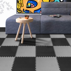 innhom Gym Mats Exercise Mat Puzzle Foam Mats Gym Flooring Mat Interlocking Foam Mats with EVA Foam Floor Tiles for Gym Equipment Workouts, Black/Gray