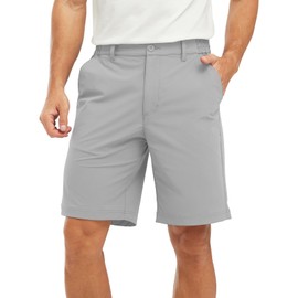 TBMPOY Men's Golf Shorts 9'' Elastic Waist Quick Dry for Flat Front Travel Casual Shorts with 5 Pockets Light Grey 36