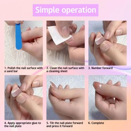 24 Pcs Short False Nails, French Square Press on Nails Pink Gradient Stick on Nail with Designs, Acrylic Full Cover Fake Nail for Women Girls