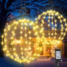 Set of 2 Christmas Hanging Ball Lights - 2 Sizes of Connectable Hanging Tree Globe Fairy Lights with 8 Lighting Modes,Timing Function Waterproof Indoor Outdoor (Warm White)