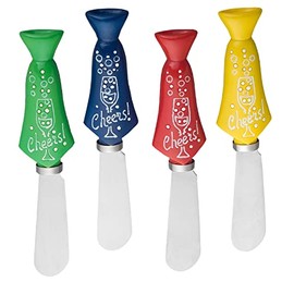 UPware Tie Cheese Spreaders, Hand-Painted Resin Handles with Stainless Steel Blades for Spreading Cream Cheese, Butter, Jam, or Sandwich, Assorted Colors, Set of 4