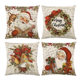 ONFAON Christmas Decorations - Christmas Pillow Covers 18x18 Set of 4,Christmas Mat Home Decorative Merry Christmas Square Pillowcase for Home Sofa