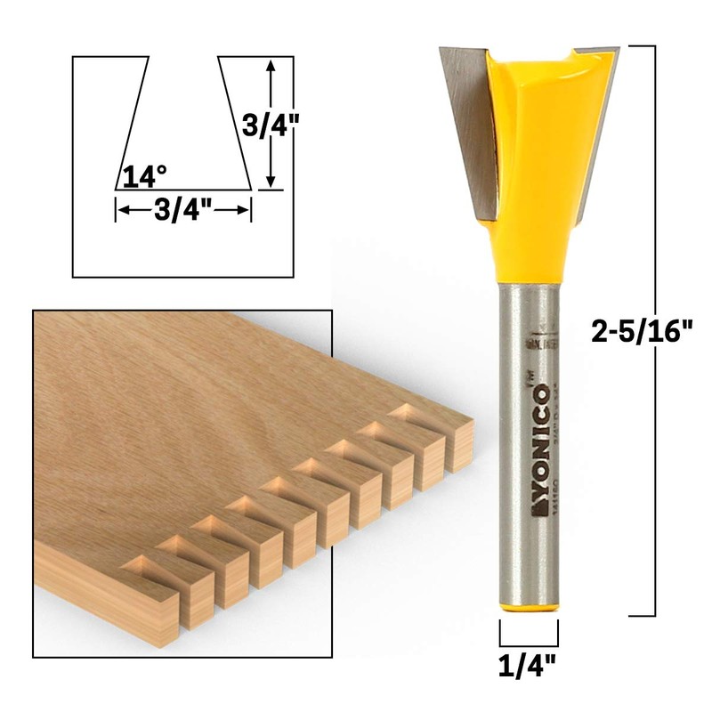 YONICO Router Bits Dovetail 14 Degree X 3/4-Inch 1/4-Inch Shank