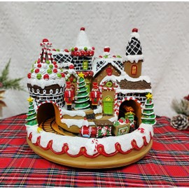 MOMENTS IN TIME 10.63" H Animated Gingerbread Train Station (Moving Train) - LED Lights, 8 Classic Carols Christmas Music, Adapter Included Christmas Village - Hand-Painted Resin Polyresin