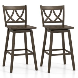 Giantex 29" Bar Stools Set of 2, Swivel Wooden Bar Chairs with Rubber Wood Frame, Footrest & Ergonomic Backrest, Bar Height Barstools for Kitchen Island, Restaurant & Pub, Dark Grey