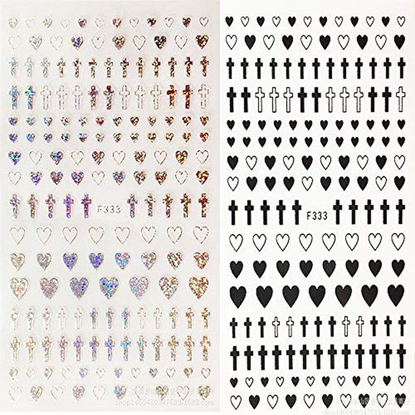 4 Sheets 4 Colors Empty Solid Cross Heart Shape Self-Adhesive Nail Art Stickers DIY Tips Pink Laser Silver